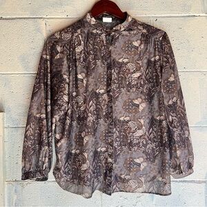 Women's Casual Floral Button Down Blouse Butterfly Duck Pond Novelty Print Shirt